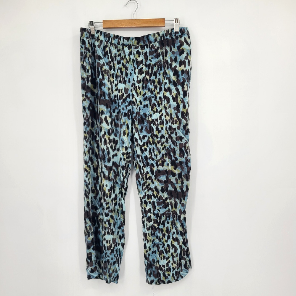 Chicos 2.5 Animal Luster Drape Wide Leg Pant Stretch Waist Pockets Rayon Size L